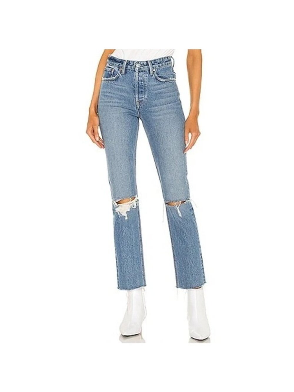 GRLFRND sz 28 USA Karolina High Rise Straight Crop The Valley Jeans Distressed